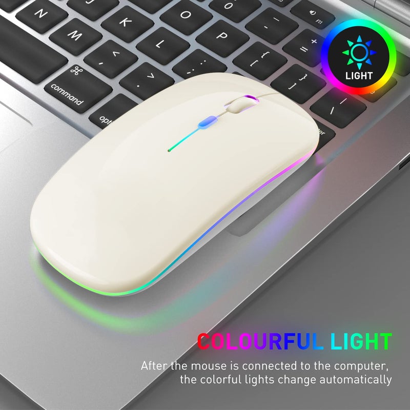 PEIBO Bluetooth Wireless Mouse for Laptop mac MacBook ipad MacBook air MacBook pro pc Desktop Computer Windows Chromebook Notebook (Cream White) - Image 3